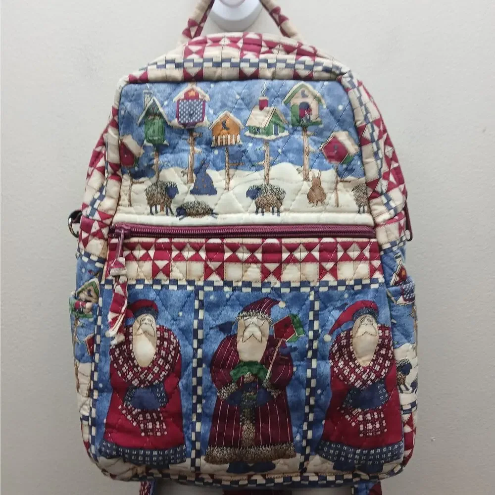 Vintage Whimsical Christmas Scene Small Backpack Bag Retro Festive Santa Y2K